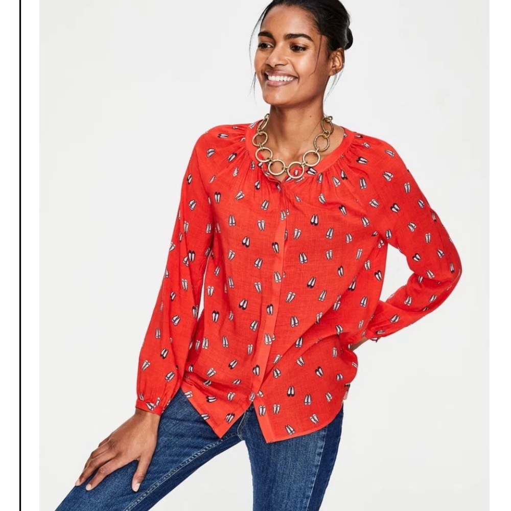 Boden Paris Red Blouse with Ballet Flat Print Size 6
